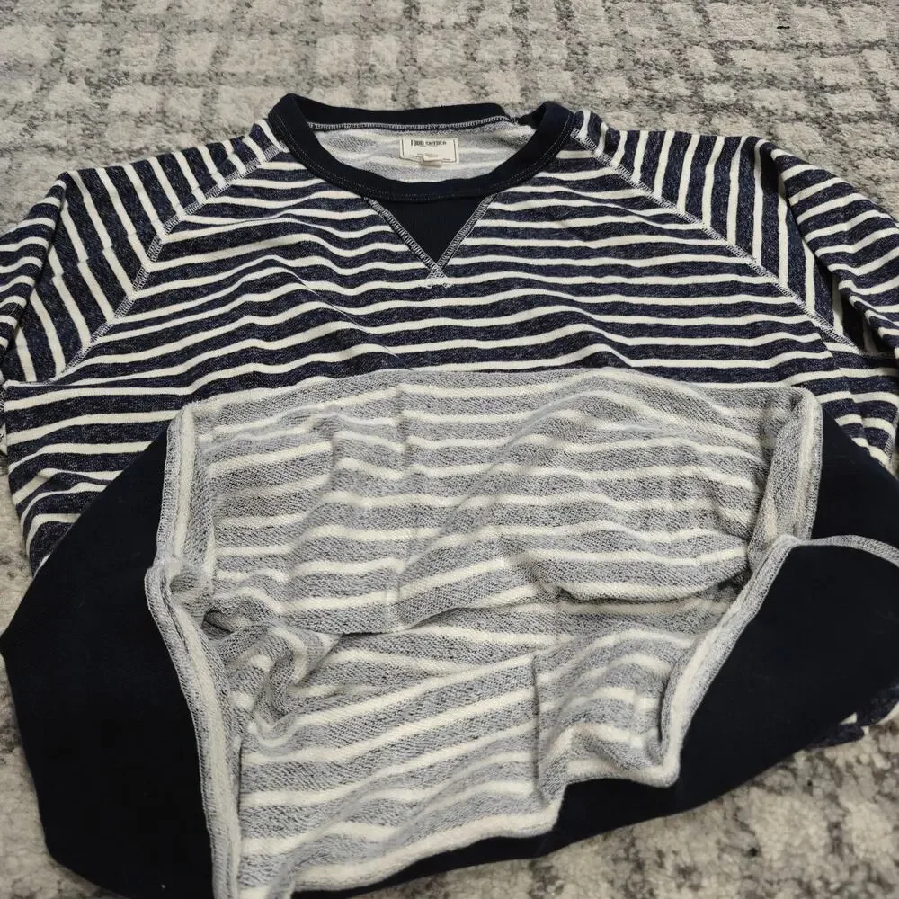 Todd Snyder Mens XL Striped French Terry Sweatshirt Navy White Made In Canada